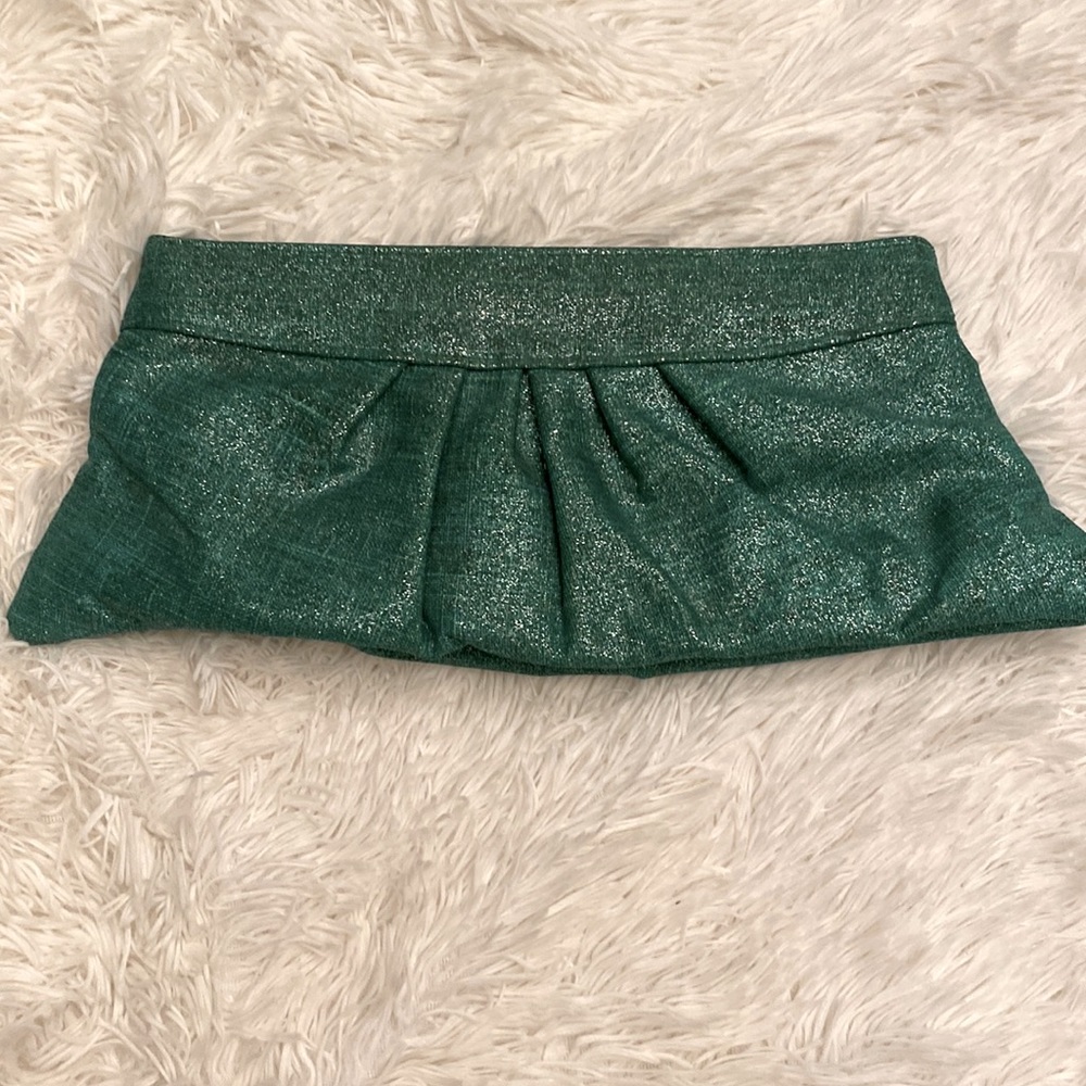 Lauren Merkin sparked teal clutch bag..13.5inW/6inH